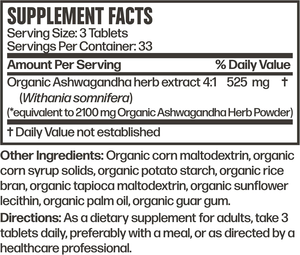 Ashwagandha Stress Bio Aide à l'humeur et à l'énergie Herbe adaptogène Comprimés biologiques Complément alimentaire - Product Image 5