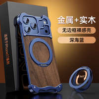 Coque Alien in 1 pour iPhone 17 Pro Max, support rotatif, design en bois massif et métal, coque magnétique pour iPhone 16 Pro Max 15