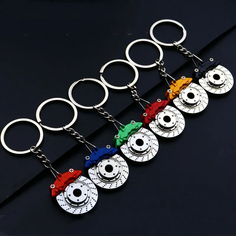 Mini Creative Gift Car Rotatable Brake Disc Pendant Accessories Metal Keychains Auto Parts Models Spinning Racing Brake Keychain