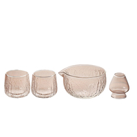 Ensemble bol à matcha en verre et support pour fouet, style japonais, bol de cérémonie du thé matcha avec bec verseur et tasse en verre texturé