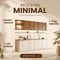 Buffet intégré de luxe discret avec texture bois à bords courbes, servant également de meuble de rangement mural pour projets résidentiels haut de gamme