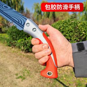 Sierra de mano con hoja de acero de alto contenido de carbono, mango de plástico naranja y gris, herramienta manual para cortar madera - Product Image 4