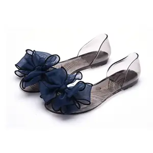 Cheap Women's Jelly Shoes Bowknot Transparent Flat Crystal Sandals Fish Mouth All-match Beach Shoes