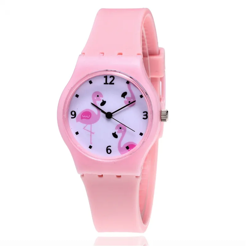 New Plastic Candy Color Student Watch Girls Clock Fashion Flamingo Watches Children Wristwatch Cartoon Kids Quartz Watch