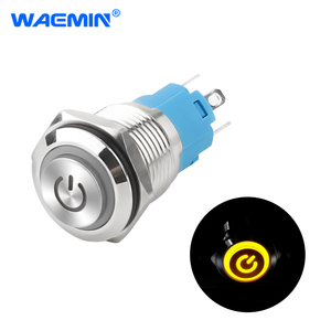 IP65 sakelar tombol tekan logam bercahaya Level tahan air 16mm sementara kepala tinggi dengan saklar tombol tekan cahaya kuning daya - Product Image 1