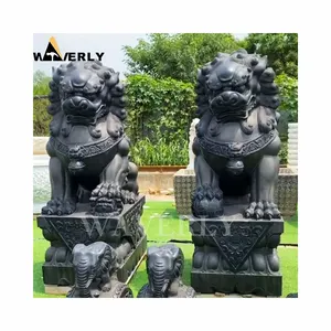 Marble Animal Indoor Foo Dogs Figurines Statue Fu Dog Marble Temple Guardian Lions Carving Sculpture