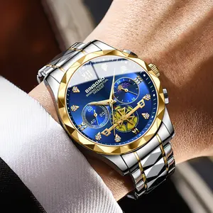 Erkekler Binbond B1236 yeni kronograf moda paslanmaz çelik saatler için izle