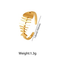 Bague ouverte ajustable en acier inoxydable plaqué or 18 carats motif arête de poisson pour femme, style minimaliste, unique, mignon, vintage, marque MID, usage quotidien, vente en gros
