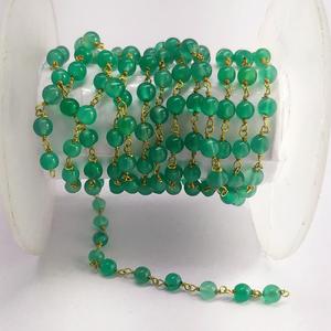 Natural Green Onyx Smooth 3mm Irregular Beaded Brass Wire Wrapped Handmade High Quality Johariz Brand <b>Rosary</b> Chain - Product Image 5