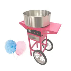 Commercial candyfloss cotton candy cart floss other snack food trailer machine maker with wheel cart stand car trolley for sale