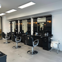 Station de coiffure commerciale de luxe au design moderne avec miroir en bois, modèle 185, incluant chaise de salon et pédicure pliable