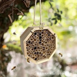 บ้านแมลงไม้เนื้อแข็ง รังผึ้งไม้ไผ่ โครงสร้างรังผึ้ง ตกแต่งสวนแขวน - Product Image 5