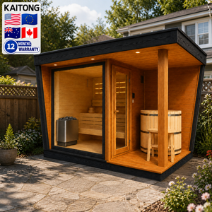 Sauna extérieur traditionnel Kaitong <span class=keywords><strong>en</strong></span> bois de cèdre rouge, moderne, panoramique, à bois, avec chaise longue, pour 2 personnes - Product Image 1
