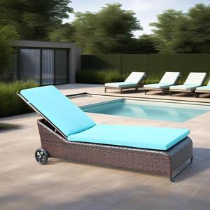 Chaise longue de jardin en aluminium et rotin, transat de <span class=keywords><strong>piscine</strong></span> pour villa et hôtel, chaise de détente pour cour et plage avec grandes roues - Product Image 3