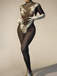 Traje de cumpleaños Skinny Hand Show Cosplay disfraz baile leotardo señora Bodycon mamelucos Club monos mujeres monos de una pieza - Product Image 2