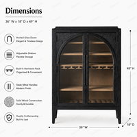 Meuble à vin de luxe en bois noir avec portes vitrées cintrées, casier à bouteilles et étagères, présentoir de bar autoportant pour salle à manger