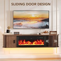 Meuble TV mural flottant de luxe en noyer style ferme avec porte cannelée pour salon, fabriqué en usine