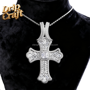 Colgante de Cruz Cristiana con Hoja de Arce DC Drip, con Incrustaciones de Cobre Chapado en Oro Genuino, Estilo Hip Hop, Unisex, con Circonita 5A, BIG-3 - Product Image 5