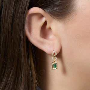 Gemnel 18KゴールドエメラルドドロップピアスPave Chicインターロックスタイル女性用ペンダントイヤリング - Product Image 4