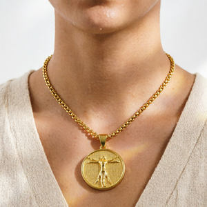 Collar con Colgante Vintage de Acero Inoxidable con Figura <span class=keywords><strong>en</strong></span> Relieve Estéreo del Hombre Vitruviano de Da Vinci, Chapado <span class=keywords><strong>en</strong></span> Plata Antigua, Regalo de Aniversario - Product Image 1