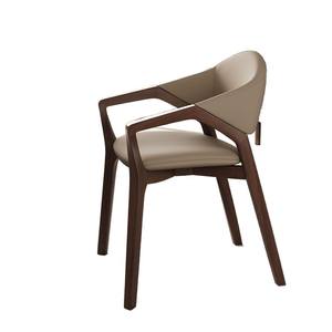 Fauteuil décontracté en cuir véritable, design minimaliste en bois massif, chaise de salon - Product Image 5