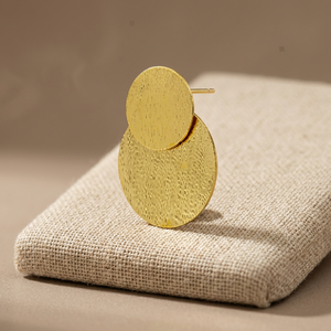Trendy <b>Gold</b> Plated Bezel Setting Textured <b>Disc</b> Stud Earrings for Women's Party and Daily Elegant Wear - Product Image 3