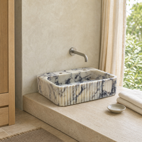 Lavabo en marbre Calacatta Viola poli, à montage irrégulier, avec drain à trou unique, pour salle de bain d'hôtel