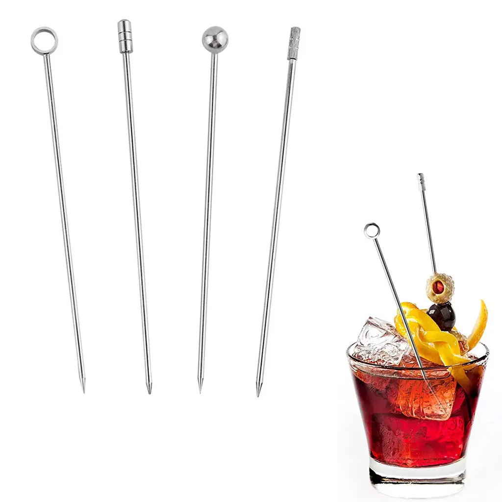 Strumenti per barra calda a cerchio tondo con cilindro riutilizzabile in acciaio inossidabile personalizzato in metallo con guarnizione di oliva martini frutta cocktail pick