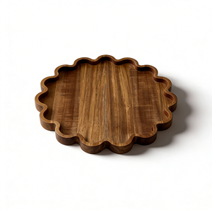 Bandeja Decorativa de Madera de 12.6 Pulgadas, Plato Redondo de Madera de Acacia para Servir, Bandeja Festoneada para Servir Café - Product Image 2