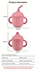 Gobelet d'apprentissage pour bébé en silicone de qualité alimentaire avec paille et double poignée, personnalisable, sans BPA, pour l'apprentissage de la boisson des enfants, 150 ml, couleur unie - Product Image 2