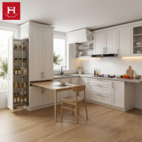 HAPPY HOUSES Ensemble d'armoires de cuisine modernes blanches style Shaker, sur mesure, avec table à manger escamotable et garde-manger haut coulissant pour appartement