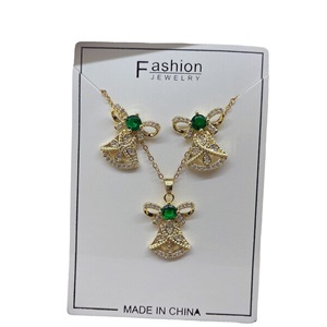 Luxury Bell Charm Set 18K Chapado en oro de acero inoxidable Micro Pave Zircon Collar Pendientes Set - Product Image 5