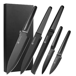 RCT5 OEM 5PCS Black Chefs Knife 5Cr15Mov Stainless Steel With Hollow Handle Ultra Sharp Box Kitchen Knives Set