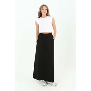 Puane Women's Black <b>Elastic</b> Waist Long <b>Skirt</b>, Comfortable and Stylish for Daily Wear and Special Occasions, Model 18207ETK - Product Image 3