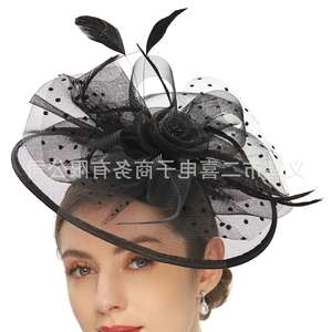 2401 Erxi Meilleure vente Coiffe de mariée en maille à pois, Chapeau de bal, Chapeau de jockey, Accessoires capillaires rétro - Product Image 3