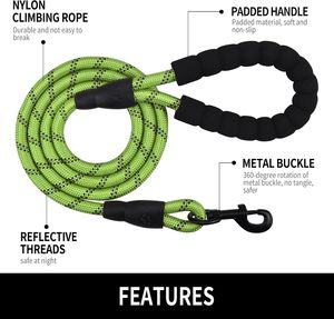 Correa Clásica de Nailon Sólido para Mascotas con Cintas Reflectantes Luminosas, Correa Gruesa para Pasear Perros Grandes - Product Image 4