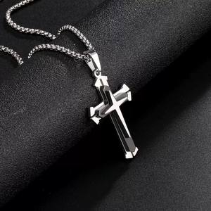 Collier de prière <span class=keywords><strong>pour</strong></span> homme en acier inoxydable, avec pendentif croix, argent, noir, or, chaîne maille forçat étanche, ne ternit pas, idéal <span class=keywords><strong>pour</strong></span> un cadeau - Vente chaude - Product Image 5