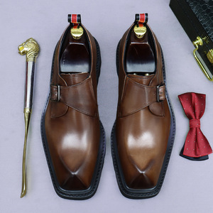 Zapatos formales de cuero para hombre, estilo coreano, con suela gruesa y elevada, de talla grande, con hebillas decorativas, para uso empresarial. - Product Image 4