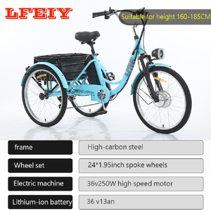 Tricycle 24 pouces en acier au carbone, 3 roues, 7 vitesses, frein à disque avant, panier de chargement arrière, batterie lithium 36V, pour adultes, usage shopping - Product Image 2