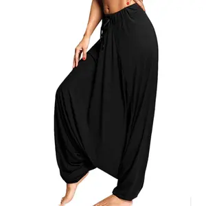 Calça harém feminina casual, calça larga de virilha, perna larga, boho solto, 2022