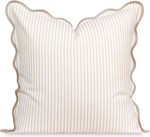 Fodera <span class=keywords><strong>per</strong></span> <span class=keywords><strong>cuscino</strong></span> lombare smerlata in cotone stampato a righe con bordo a contrasto, beige, <span class=keywords><strong>per</strong></span> interni ed <span class=keywords><strong>esterni</strong></span> (solo fodera) - Product Image 3