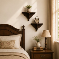 Étagère murale flottante vintage en bois massif à bord festonné, style campagne française, à un seul niveau, décorative, pour cuisine et salle de bain