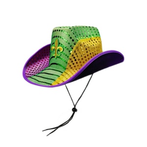 SOLPOP Carnival <strong>Purple</strong> Gold Green Embroidered Sequins Cowboy <strong>Hat</strong> Mardi Gras Glitter Party Led Flashing Light up Cowgirl <strong>Hat</strong> - Product Image 3