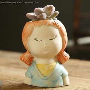 Venta al por mayor de diseño pintado a mano figura humana niña cara cerámica suculenta maceta planta Cactus <span class=keywords><strong>Macetas</strong></span> - Product Image 3