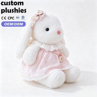 Peluche Lapin Blanc Adorable avec Robe Rose, Bordure en Dentelle et Nœud Floral – Cadeau Idéal pour Fille – Vente Flash