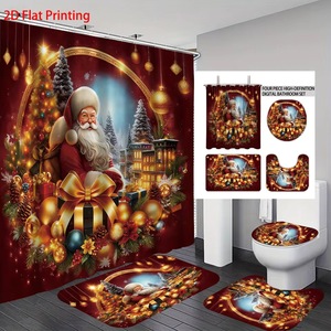Red Santa Christmas Scene Polyester Shower Curtain Bathroom Curtain Digital Print Custom Print Waterproof Bulk Wholesale Modern - Product Image 1