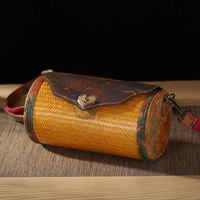 Sac à main bandoulière en soie Xiangyun tressée en bambou, style ethnique chinois vintage, pour femme, pour téléphone et monnaie