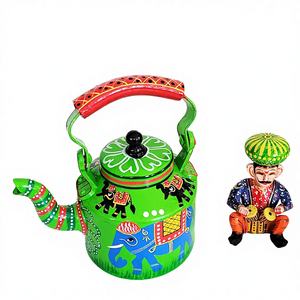 Tetera Rectangular de Aluminio Pintada a Mano con Arte Folclórico para Decoración del Hogar - Product Image 1