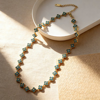 Collier Tennis en Acier Inoxydable avec Zircons, Nouveauté Luxe, Design Trèfle Porte-Bonheur Diamanté, Chaînes Maillons Tendance, Vente en Gros