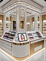 Meubles de magasin de cosmétiques, vitrine d'exposition de maquillage, éclairage LED, design durable, dimensions personnalisables pour boutique professionnelle